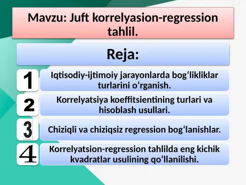 Juftkorrelyasion-regression tahlil 1