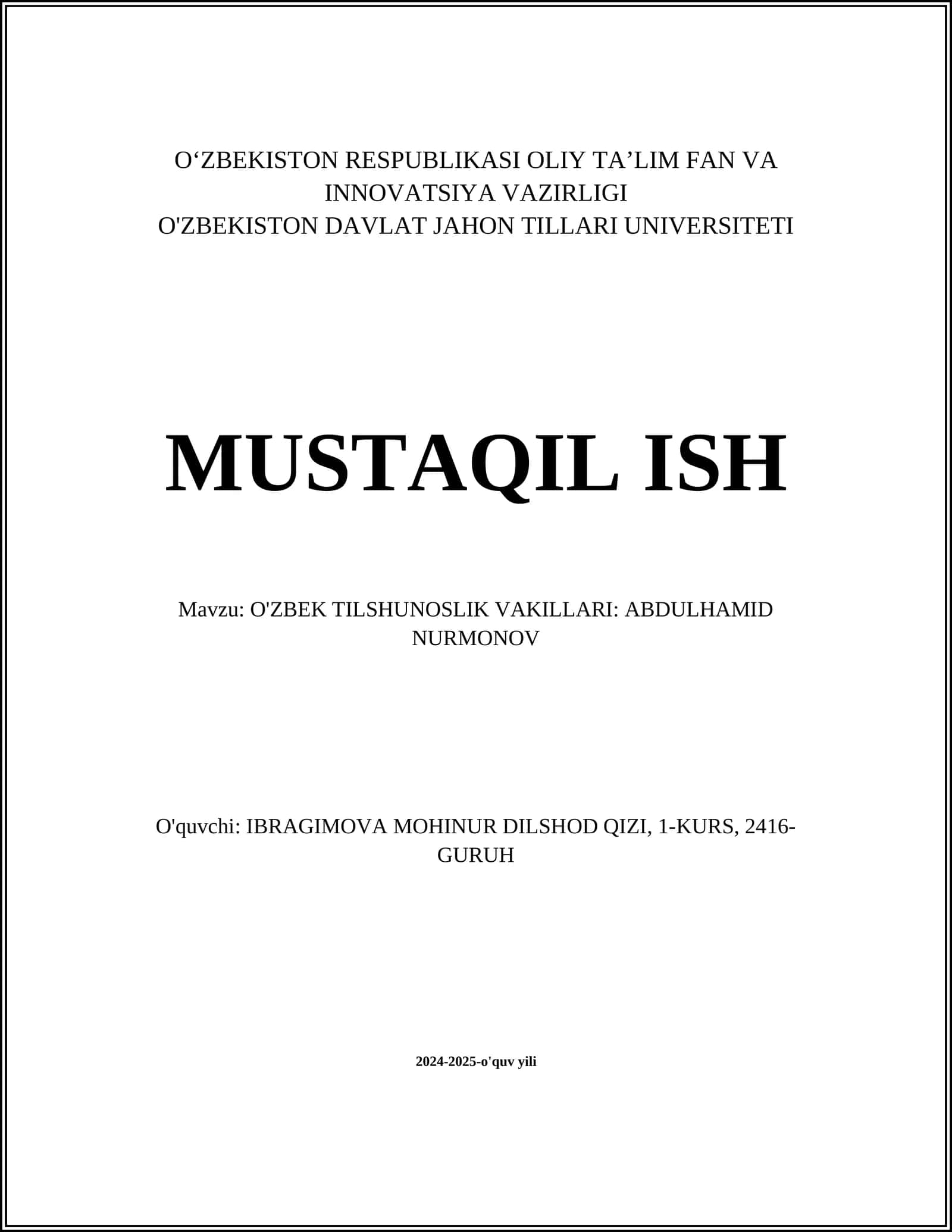 O'ZBEK TILSHUNOSLIK VAKILLARI: ABDULHAMID NURMONOV 1