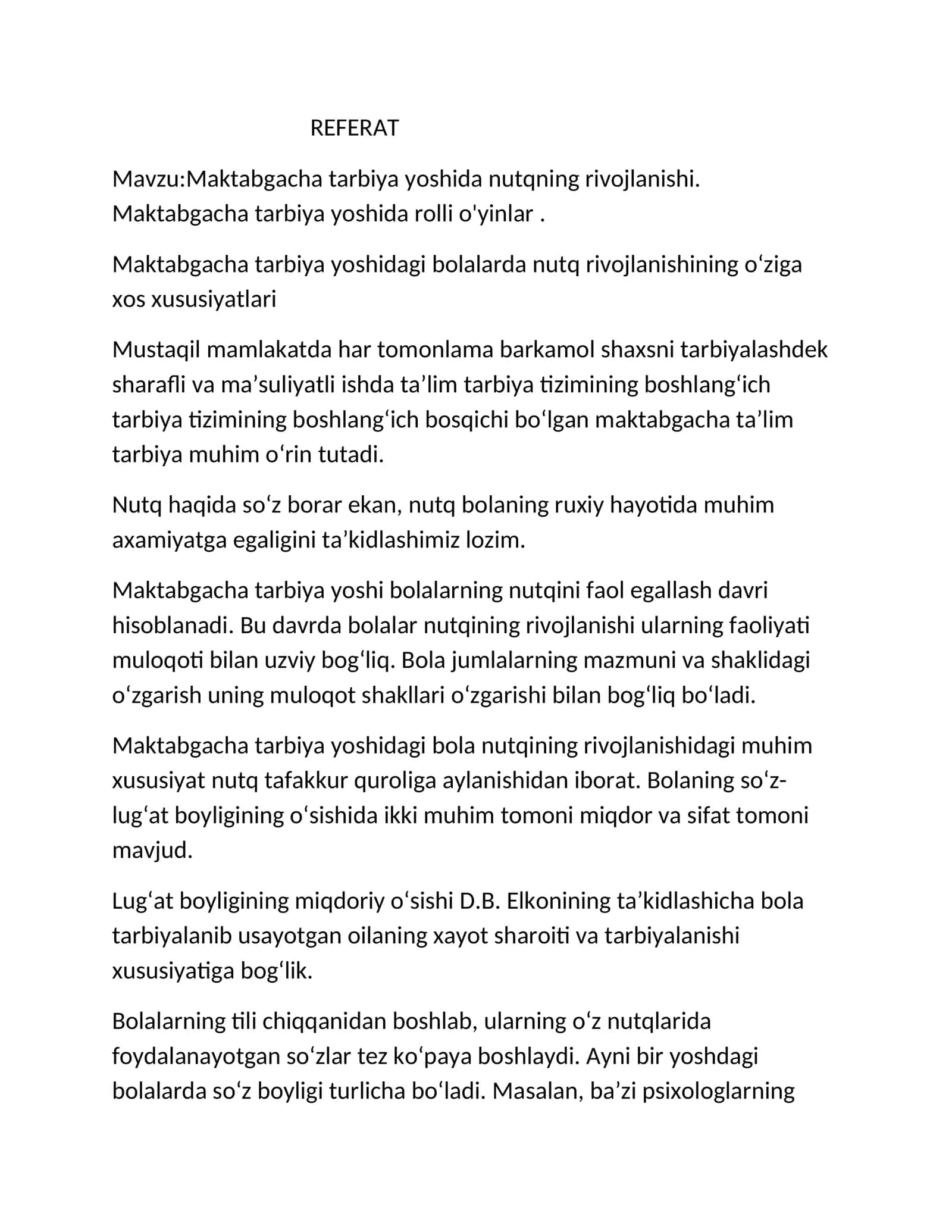 Maktabgacha tarbiya yoshida nutqning rivojlanishi. Maktabgacha tarbiya yoshida rolli o'yinlar 1