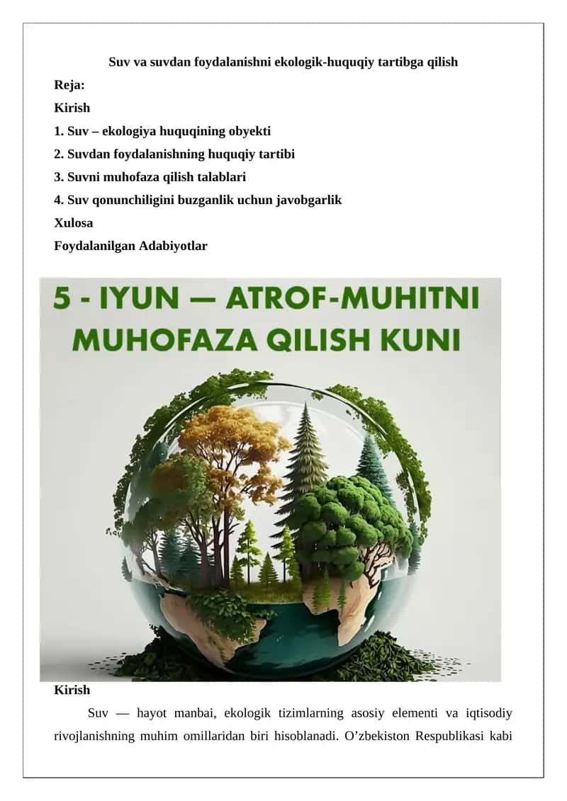 Suv va suvdan foydalanishni ekologik-huquqiy tartibga qilish 1