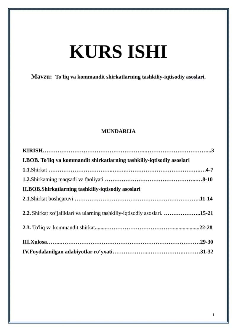 To'liq va kommandit shirkatlarning tashkiliy-iqtisodiy asoslari 1