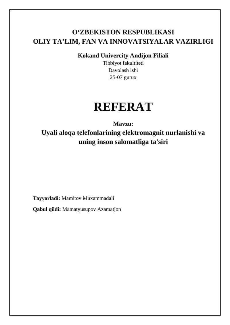 Mobil telefonlarning elektromagnit nurlanishi: Asoslar va manbalar 1
