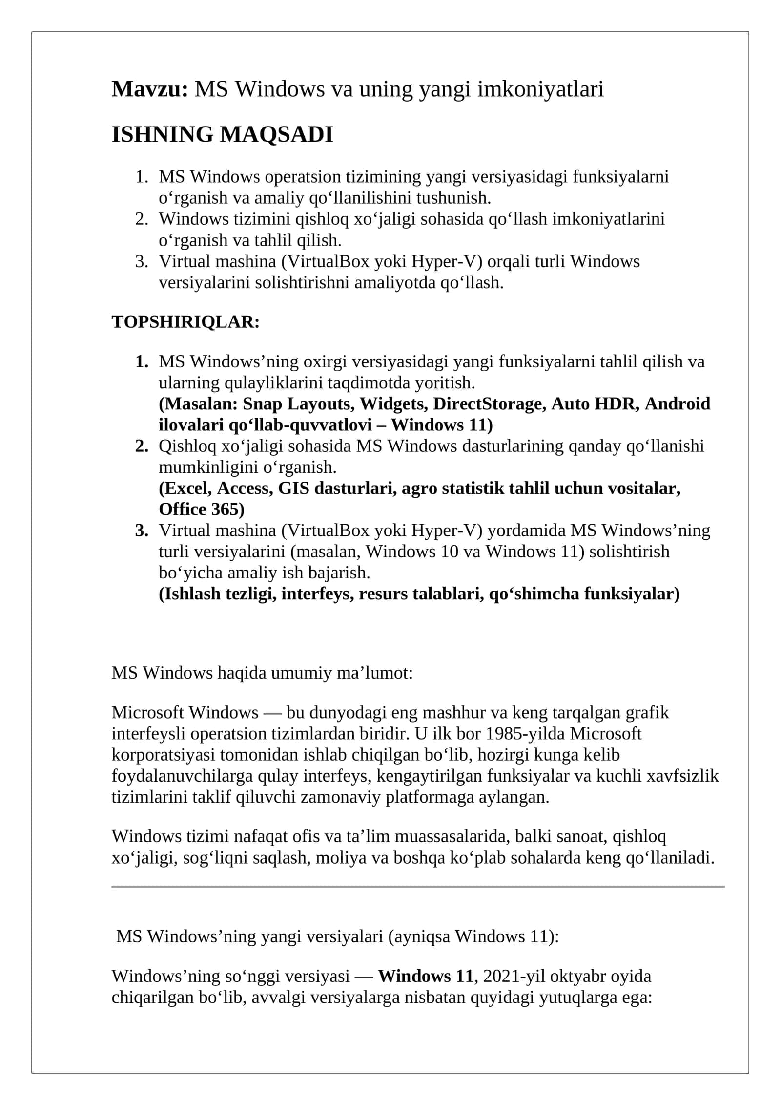 MS Windows va uning yangi imkoniyatlari 1