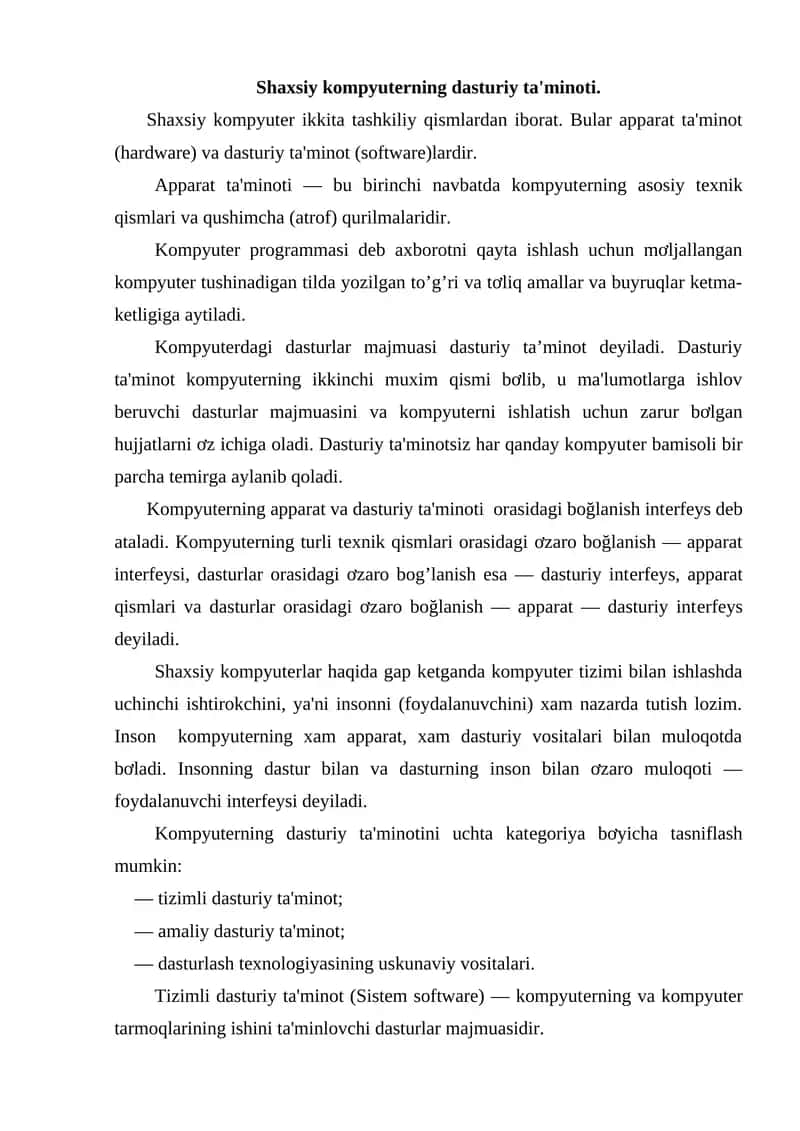 Shaxsiy kompyutеrning dasturiy ta'minoti 1