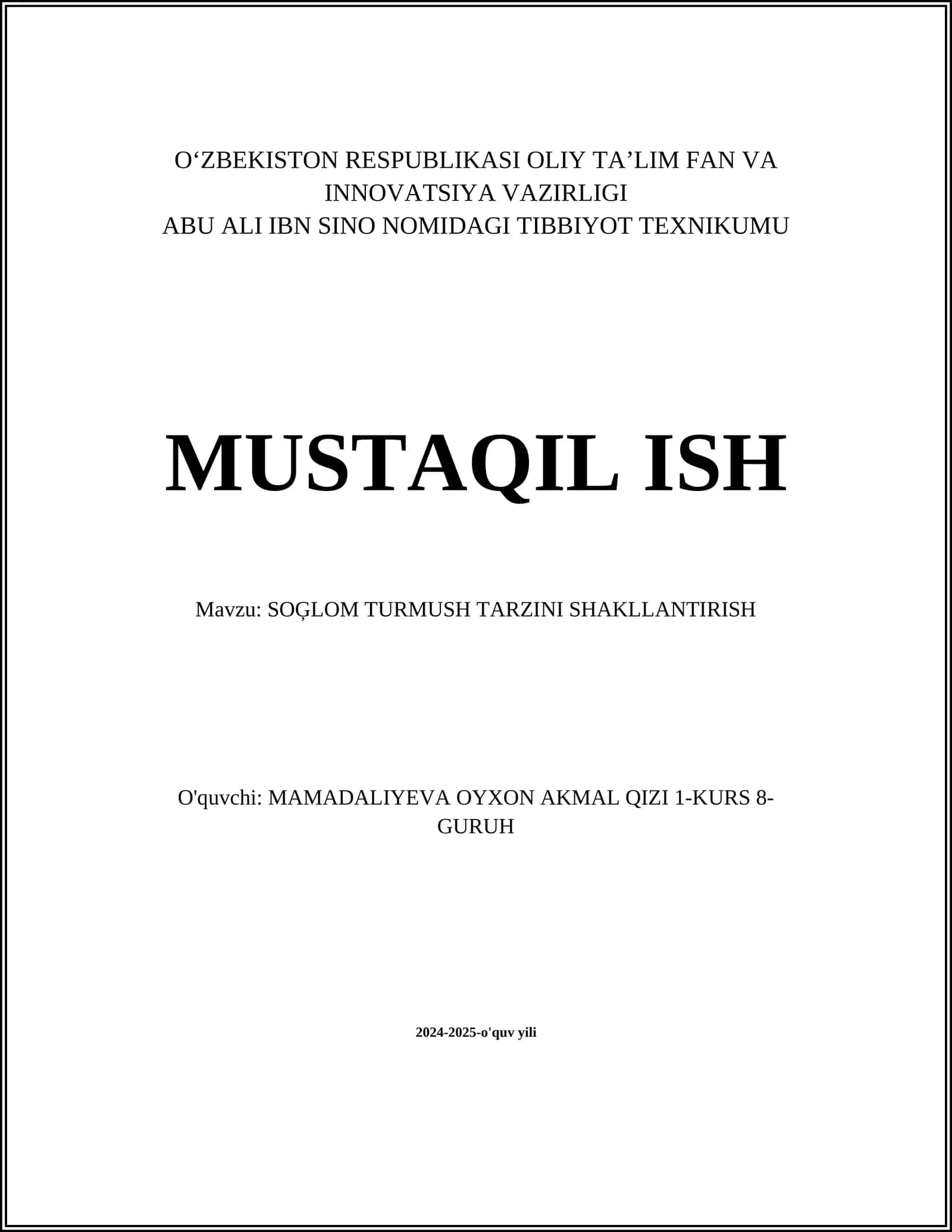 SOĞLOM TURMUSH TARZINI SHAKLLANTIRISH 1