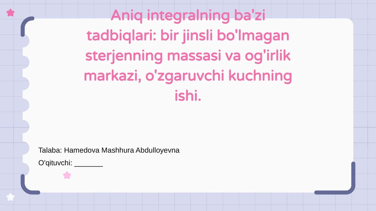 Aniq integralning ba'zi tadbiqlari 1