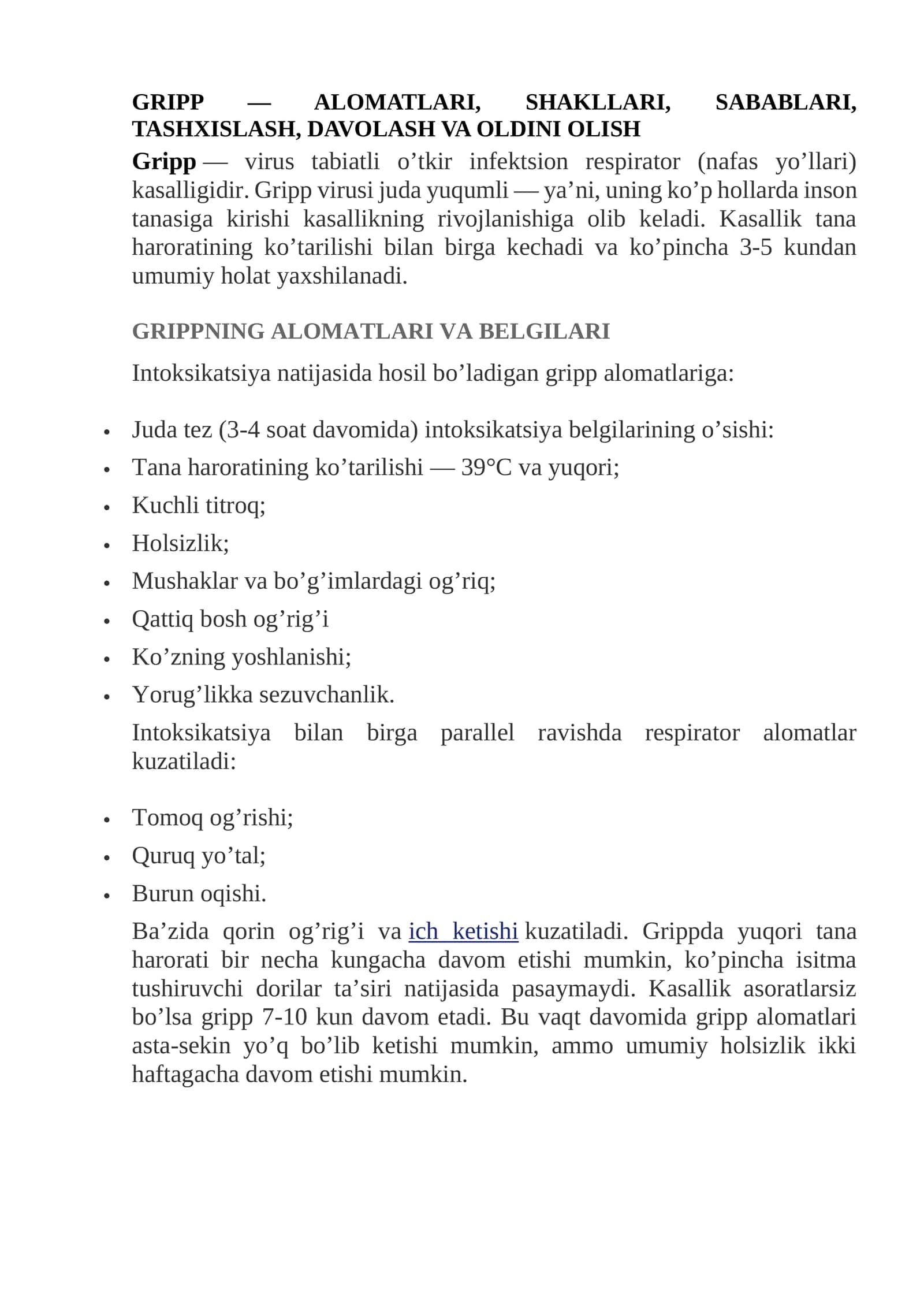 GRIPP — ALOMATLARI, SHAKLLARI, SABABLARI, TASHXISLASH, DAVOLASH VA OLDINI OLISH 1