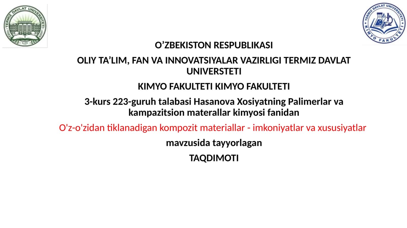 O'z-o'zidan tiklanadigan kompozit materiallar 1