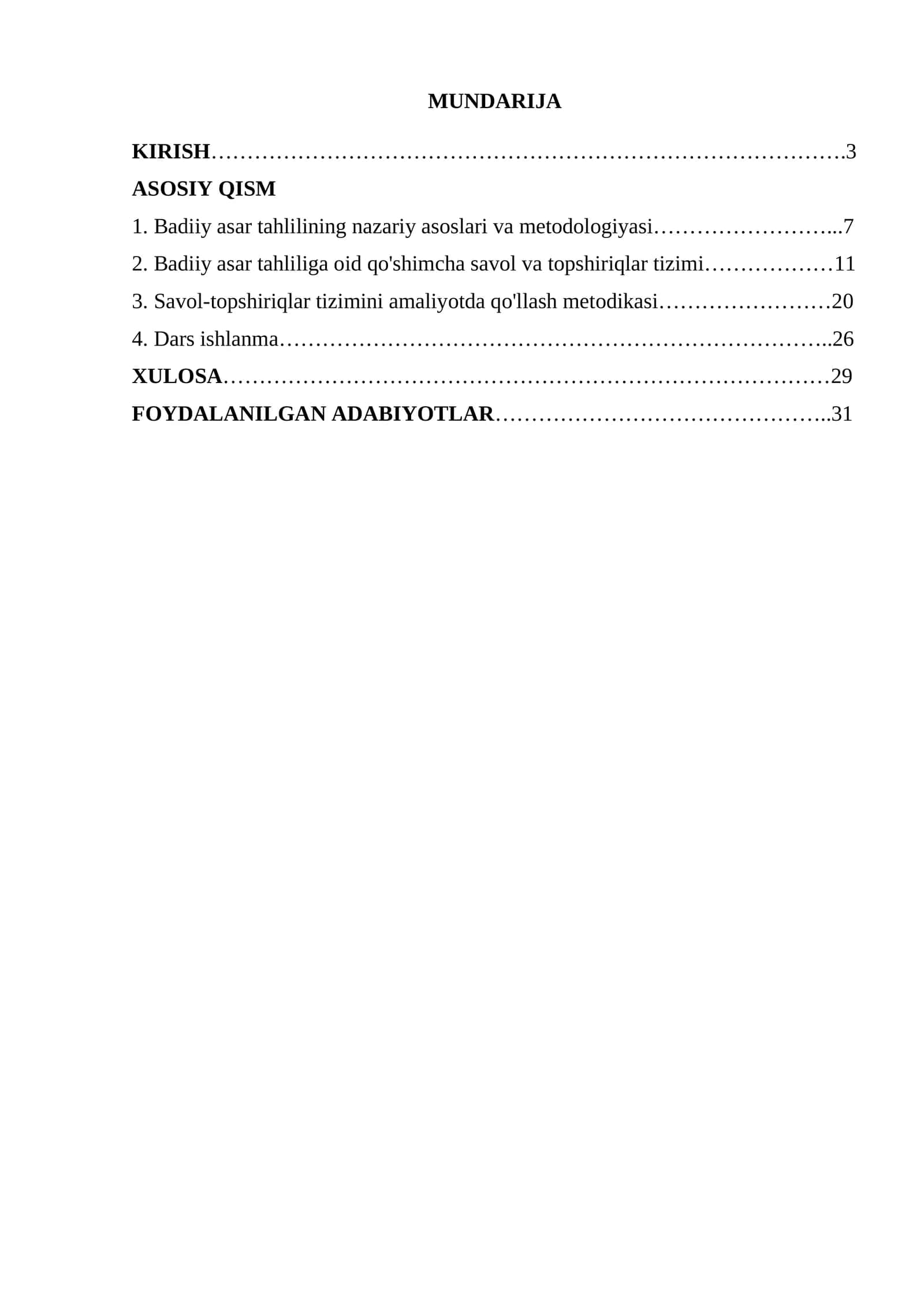 Badiiy asar tahliliga oid qo'shimcha savol va topshiriqlar tizimini ishlab chiqish 1