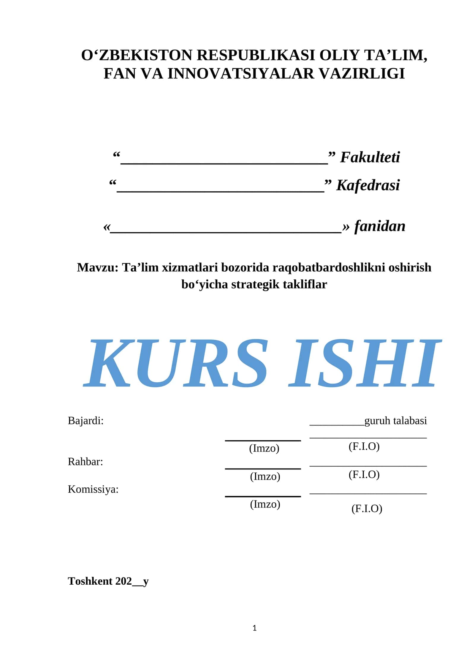 Ta’lim xizmatlari bozorida raqobatbardoshlikni oshirish bo‘yicha strategik takliflar 1