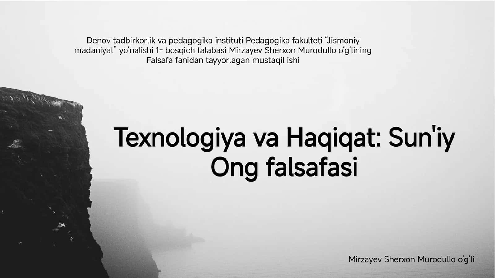 Sun'iy Ong va Haqiqat: Sun'iy Ong falsafasi 1