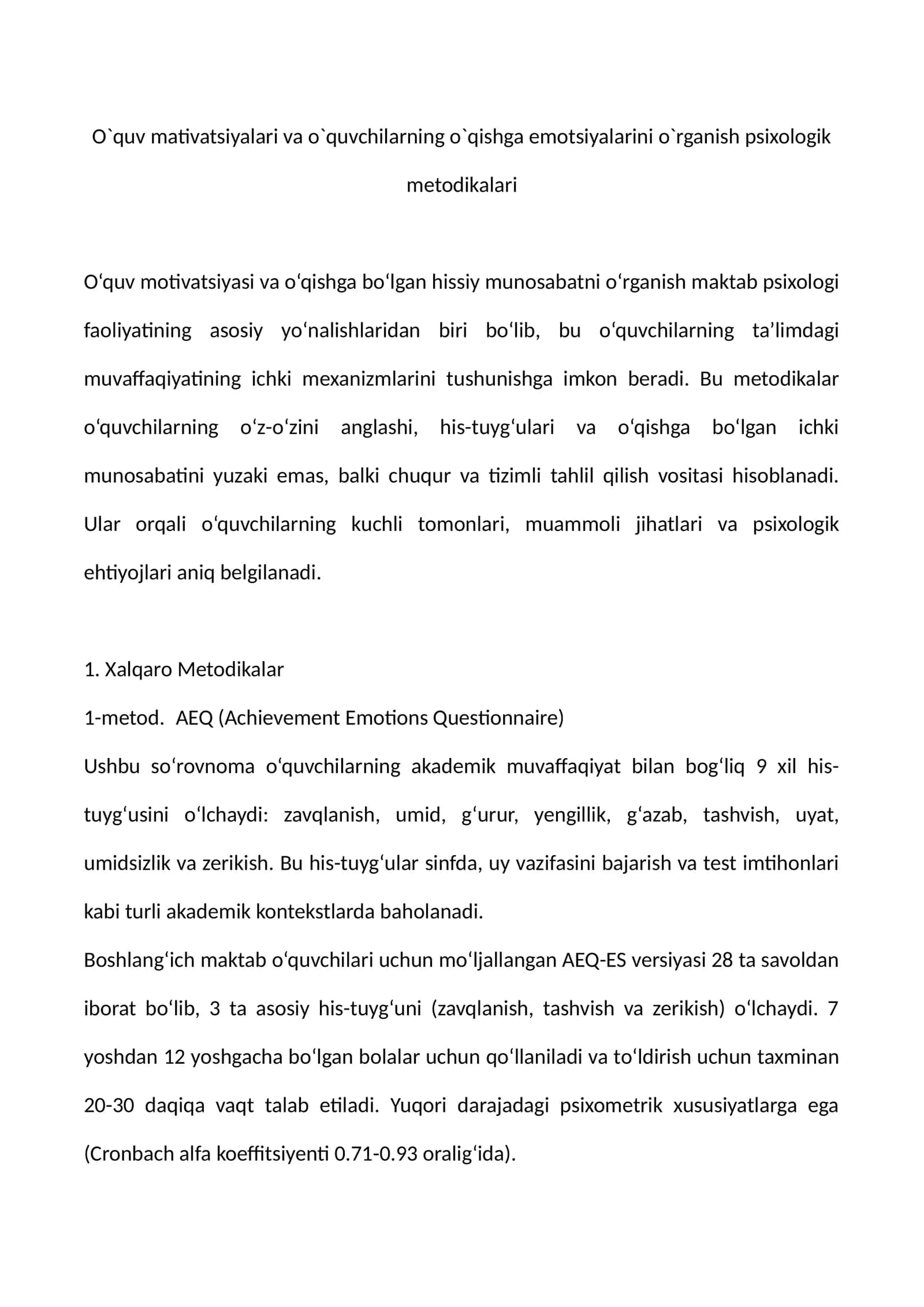 O'quv motivatsiyasi va o'qish psixologiyasi 1