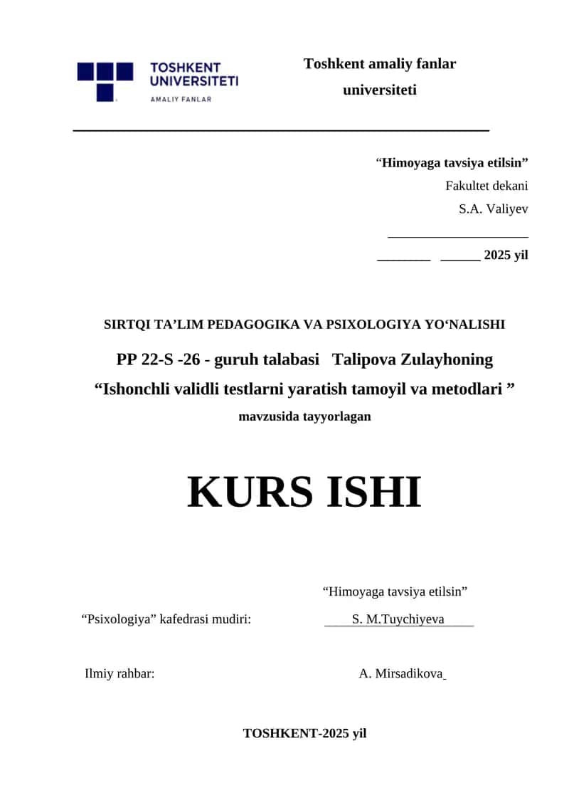 Ishonchli validli testlarni yaratish tamoyil va metodlari 1
