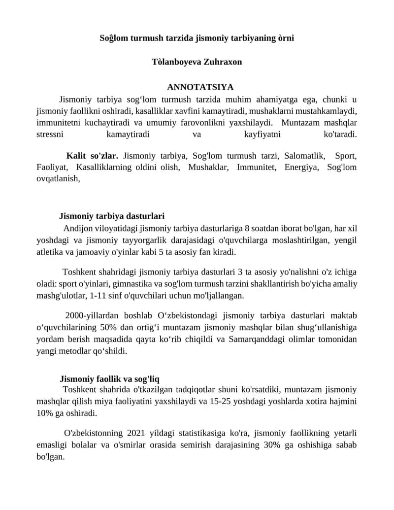 Jismoniy tarbiya dasturlari 1