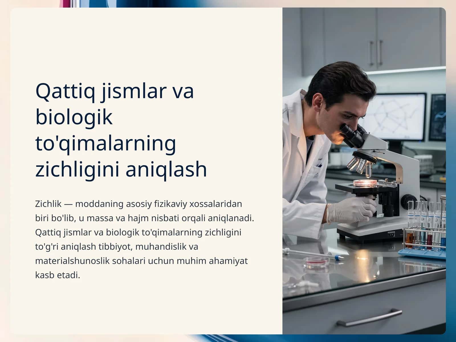 Qattiq jismlar va biologik to'qimalarning zichligini aniqlash 1