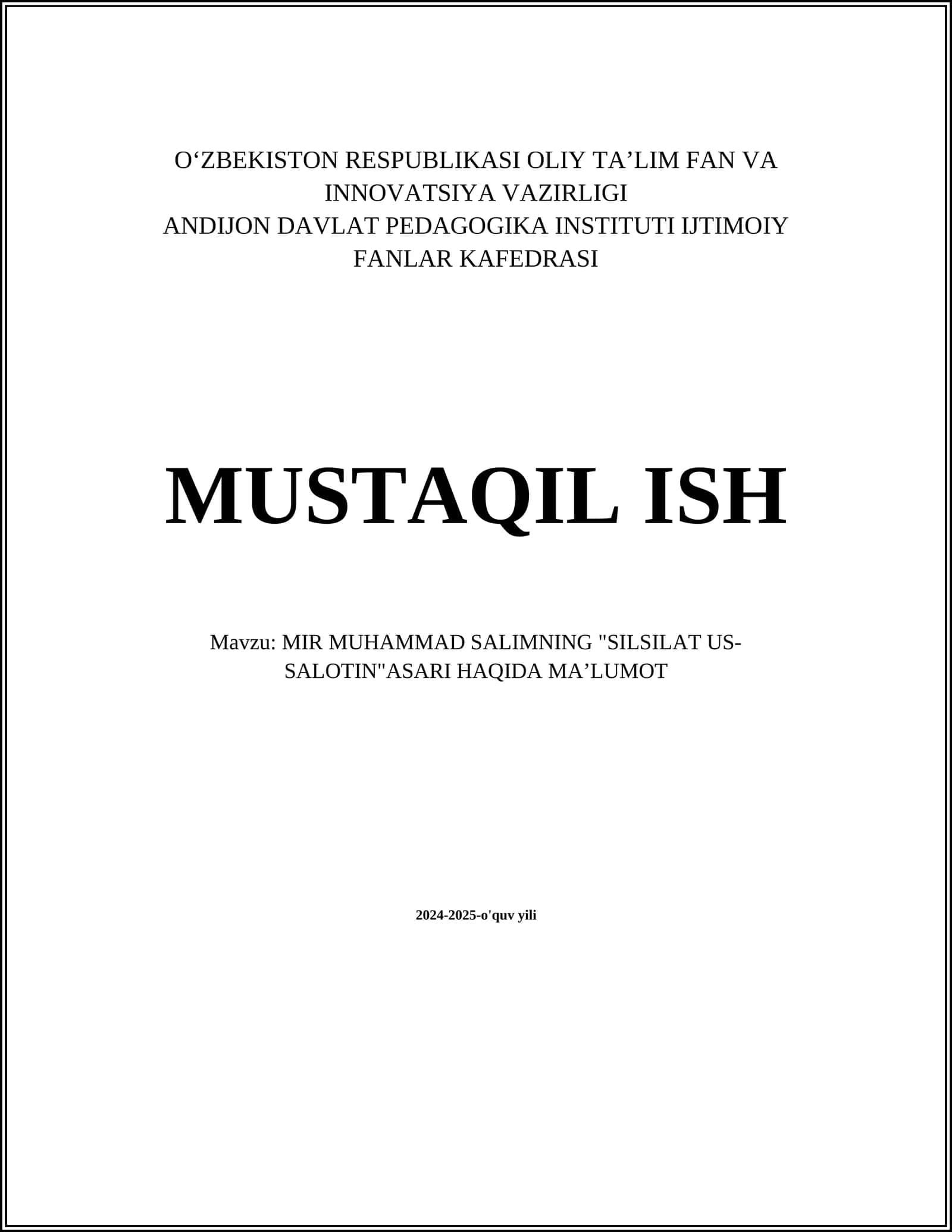 MIR MUHAMMAD SALIMNING "SILSILAT US-SALOTIN"ASARI HAQIDA MAʼLUMOT 1