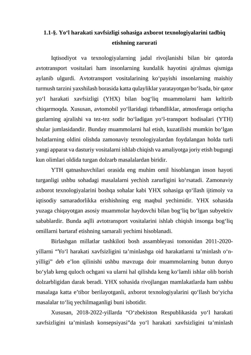 Yo‘l harakati xavfsizligi sohasiga axborot texnologiyalarini tadbiq etishning zarurati 1