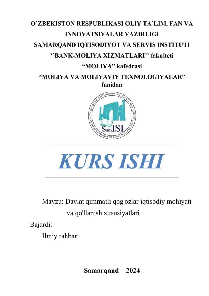 Davlat qimmatli qog'ozlar iqtisodiy mohiyati va qo'llanish xususiyatlari 1