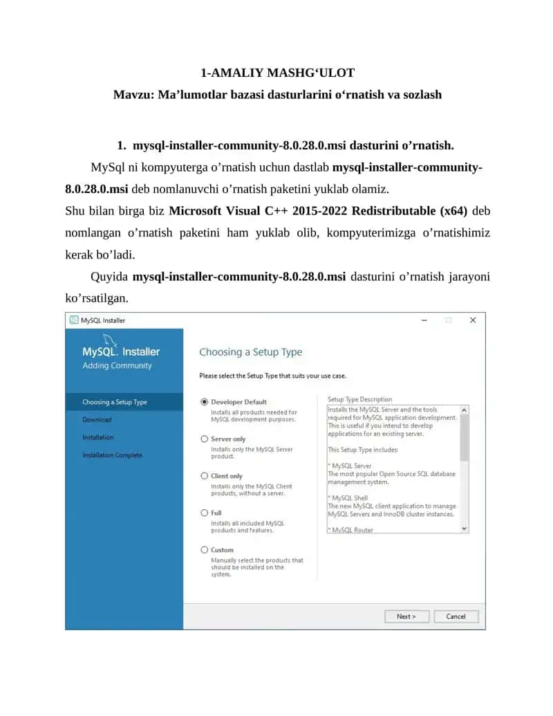 Ma’lumotlar bazasi dasturlarini o‘rnatish va sozlash 1