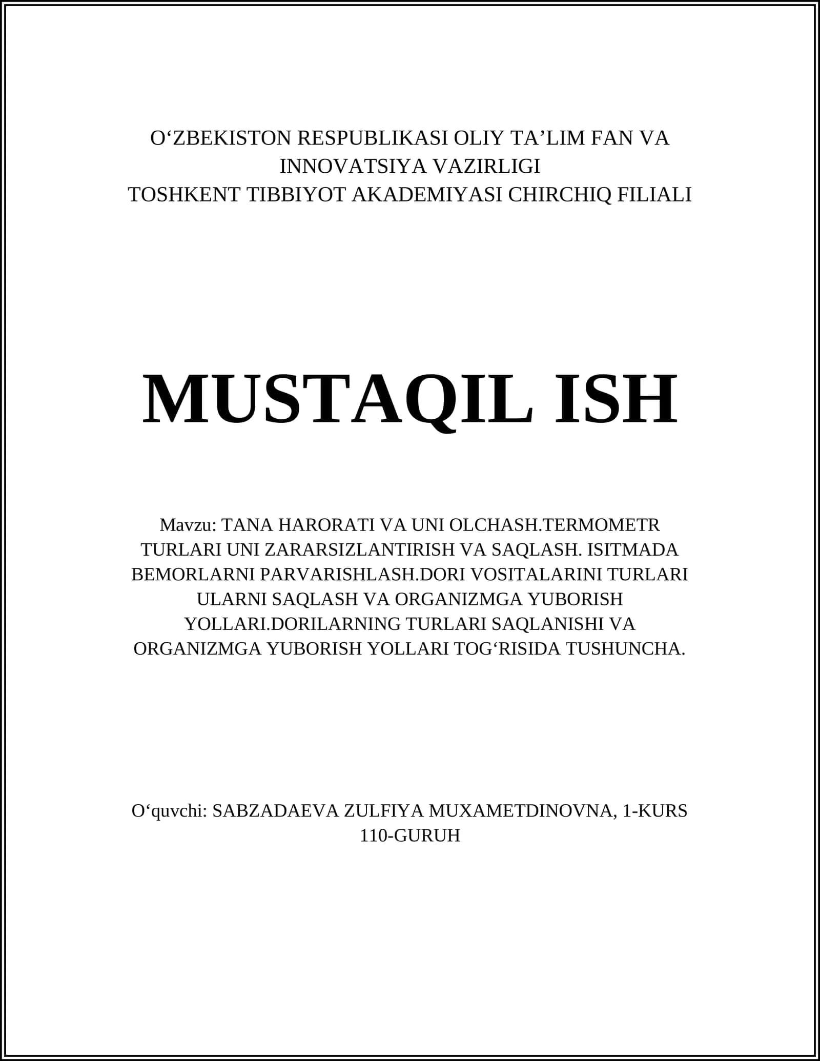 TANA HARORATI VA UNI OLCHASH.TERMOMETR TURLARI UNI ZARARSIZLANTIRISH VA SAQLASH 1
