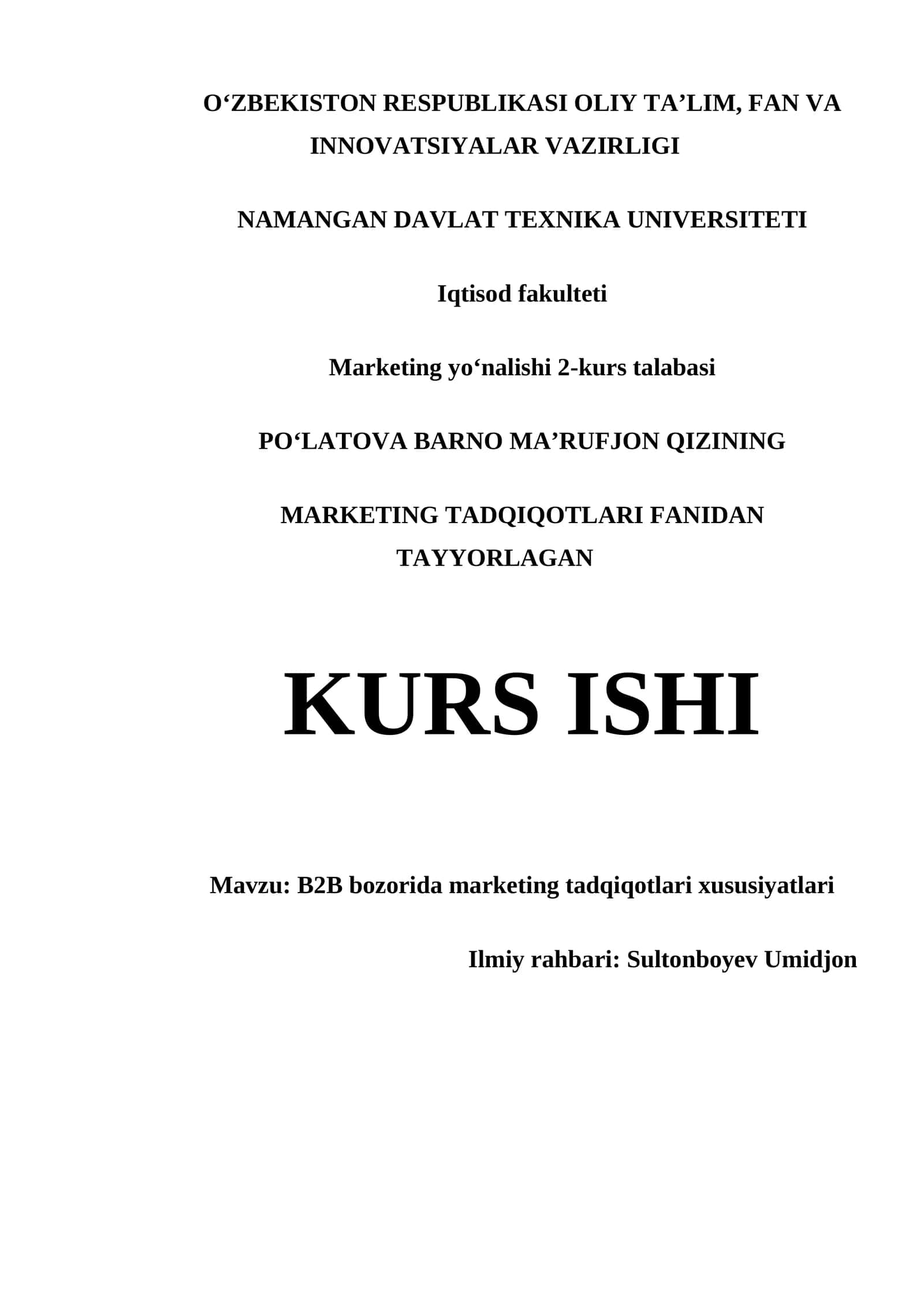 B2B bozorida marketing tadqiqotlari xususiyatlari 1