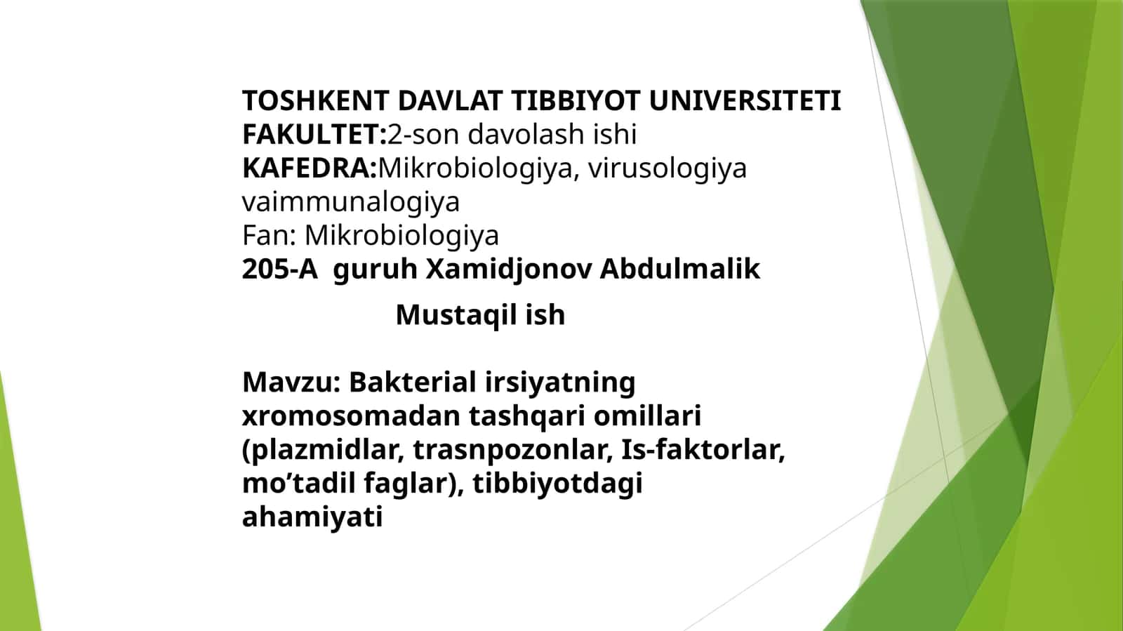 Bakterial irsiyatning xromosomadan tashqari omillari (plazmidlar, trasnpozonlar, Is-faktorlar, mo’tadil faglar), tibbiyotdagi ahamiyati 1