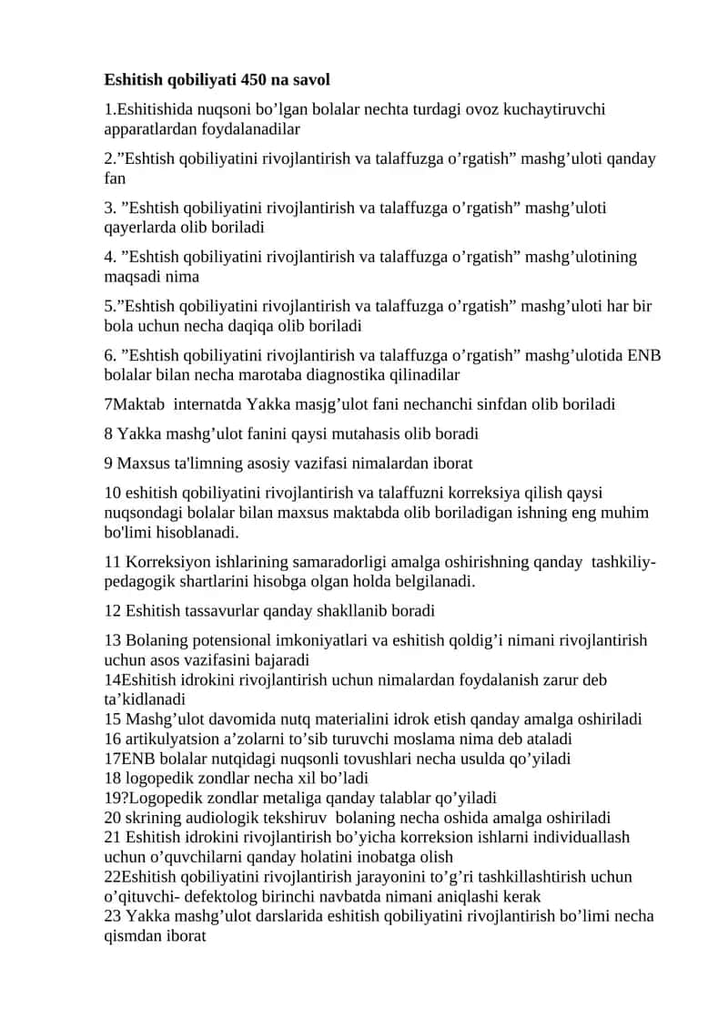 Eshtish qobiliyatini rivojlantirish va talaffuzga o’rgatish 1