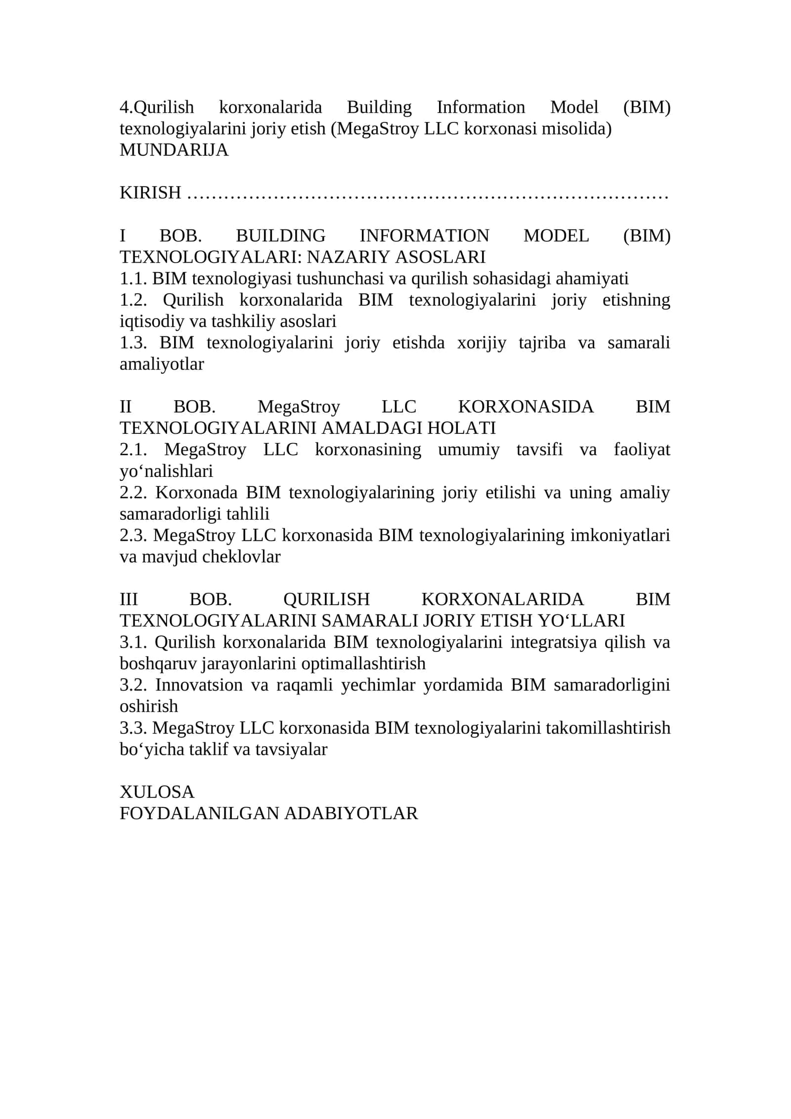 Qurilish korxonalarida Building Information Model (BIM) texnologiyalarini joriy etish 1
