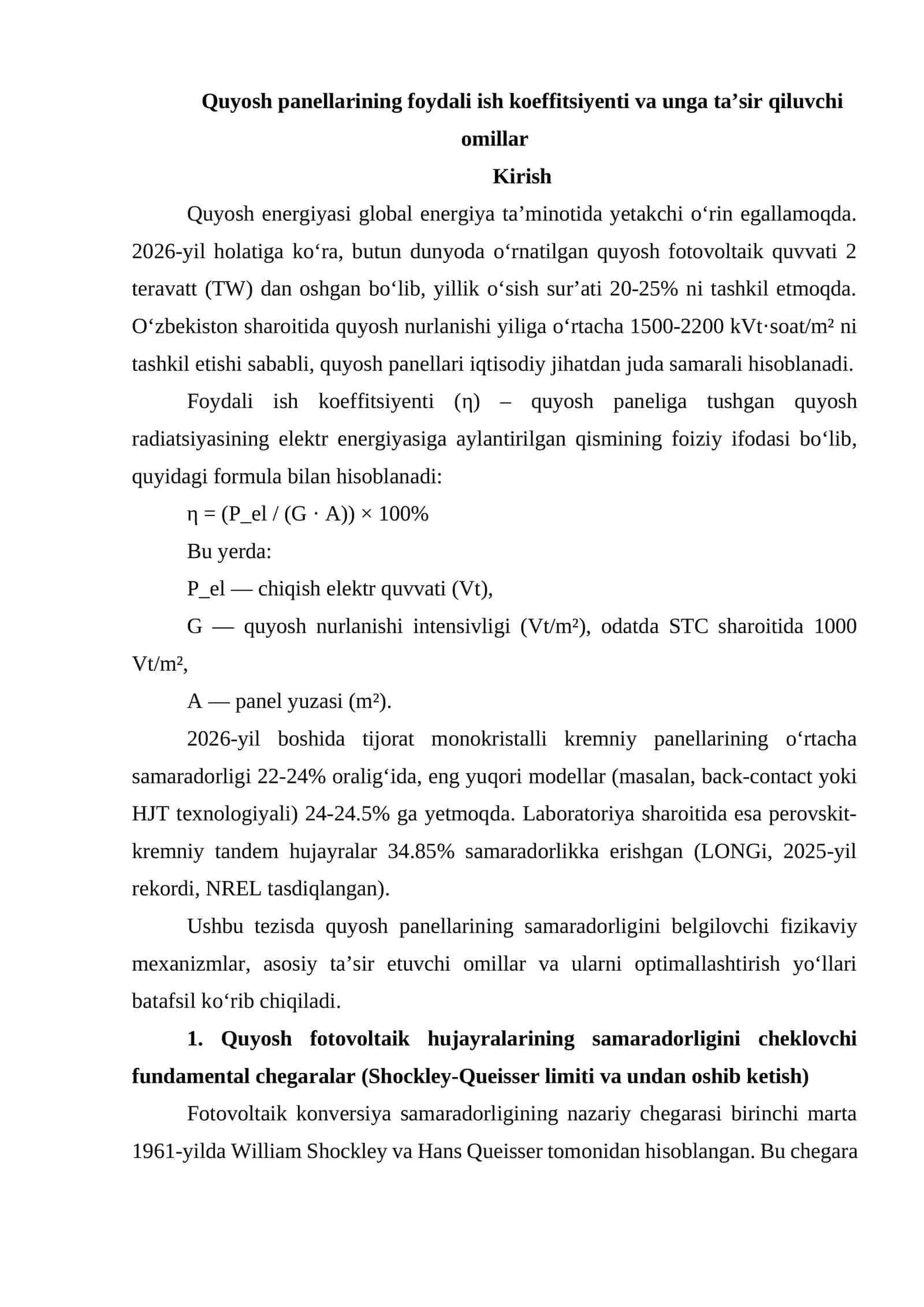 Foydali ish koeffitsiyenti va unga ta’sir qiluvchi omillar 1