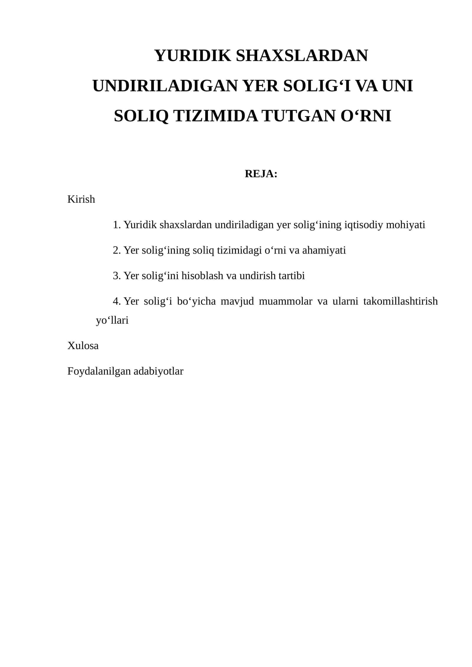 Yer Solig‘i va Uni Soliq Tizimida Tutgan O‘rni 1