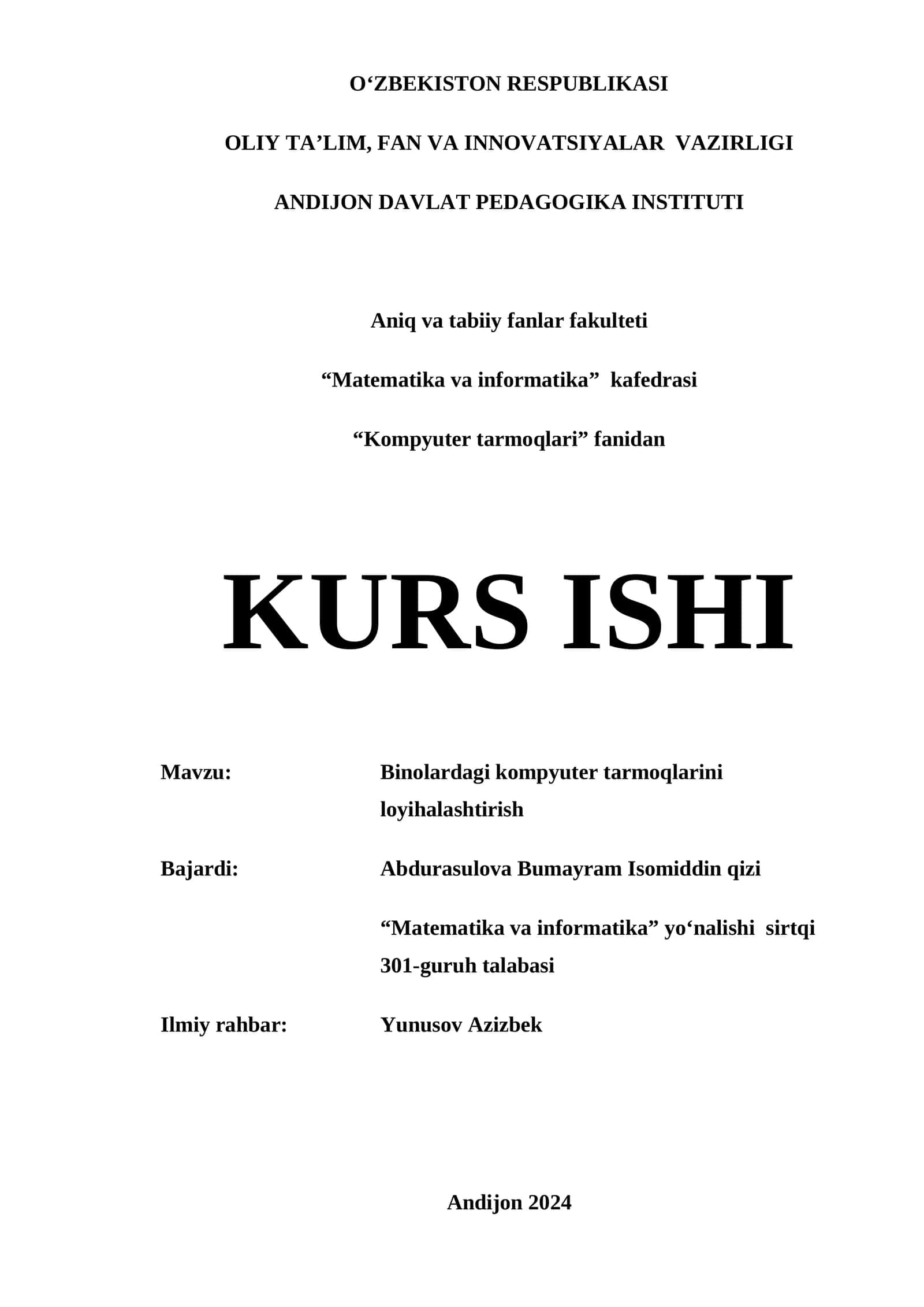 Binolardagi kompyuter tarmoqlarini loyihalashtirish 1