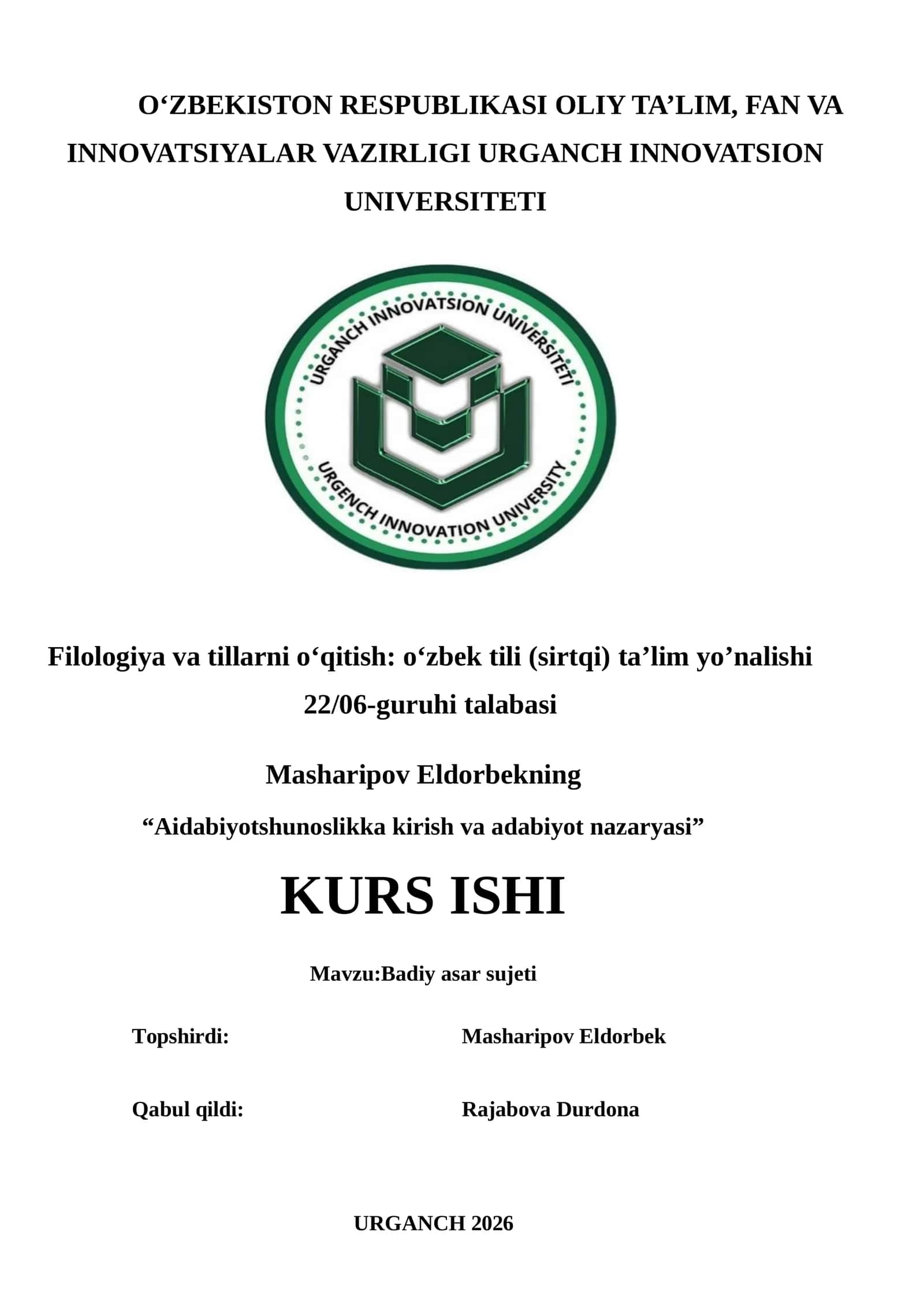 Aidabiyotshunoslikka kirish va adabiyot nazaryasi 1