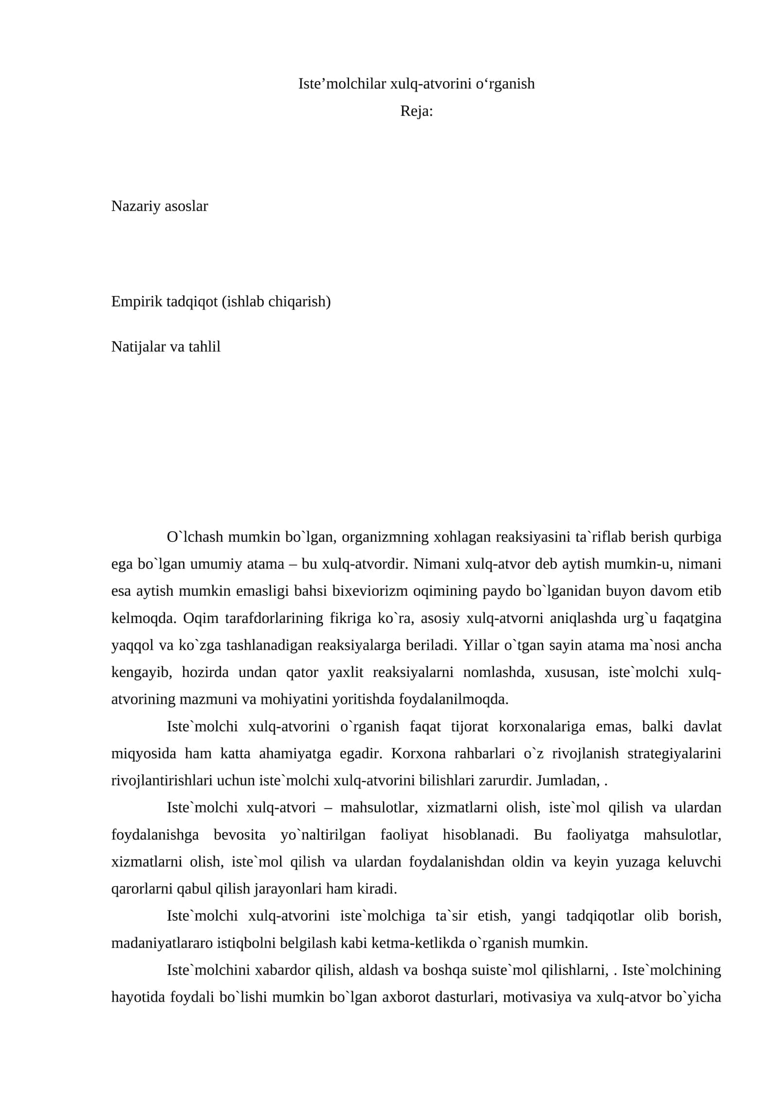 Iste’molchilar xulq-atvorini o‘rganish 1