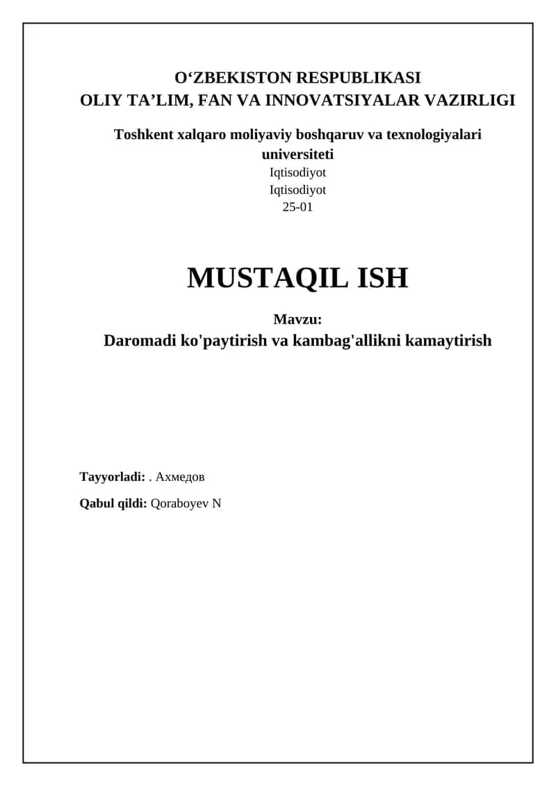 Daromadni oshirish va qashshoqlikni kamaytirish 1