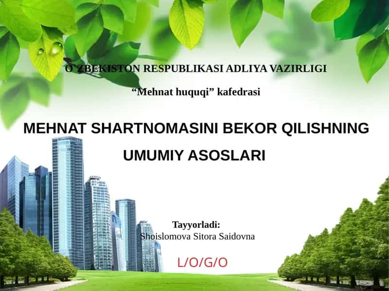 MEHNAT SHARTNOMASINI BEKOR QILISHNING UMUMIY ASOSLARI 1