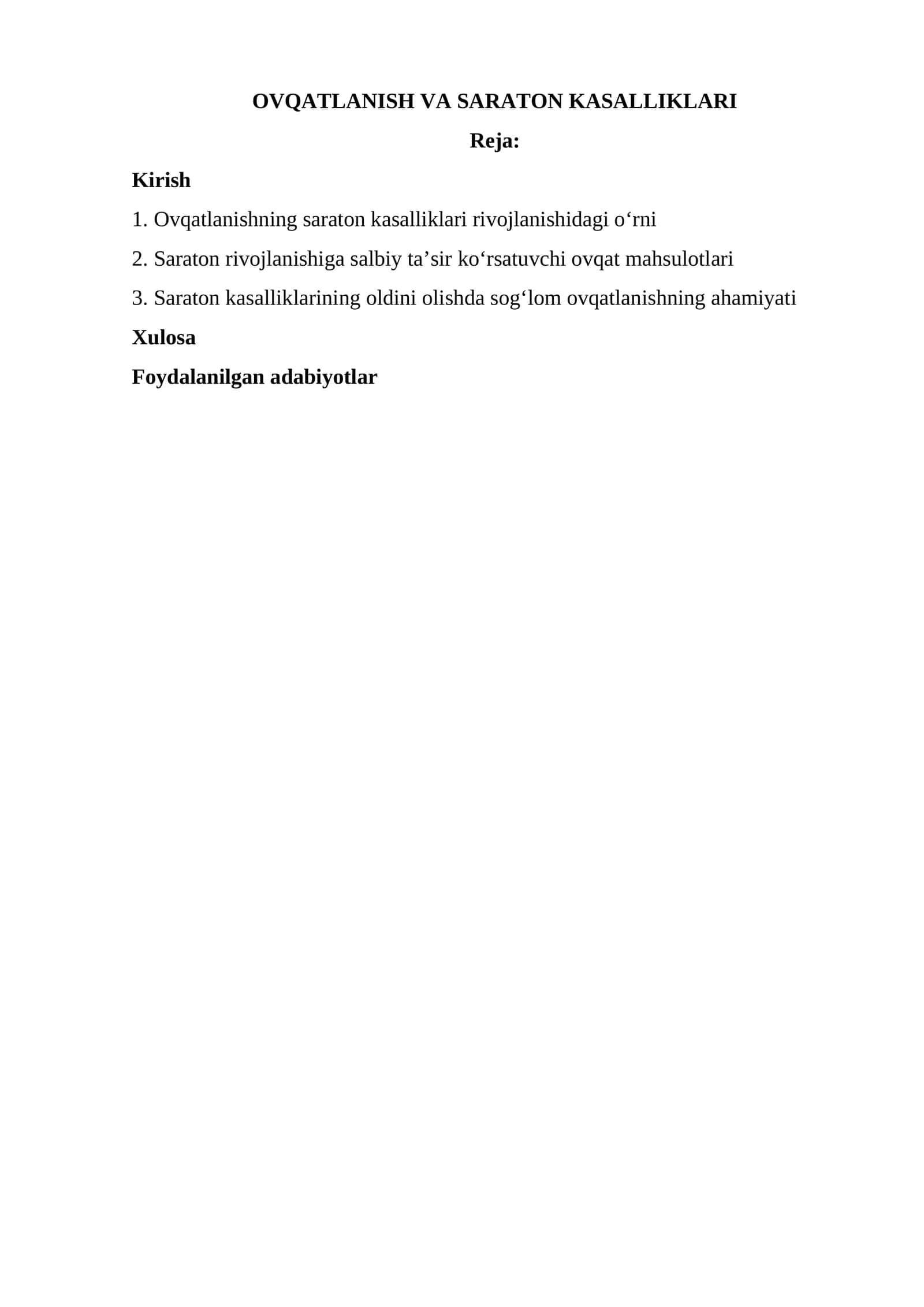 OVQATLANISH VA SARATON KASALLIKLARI 1