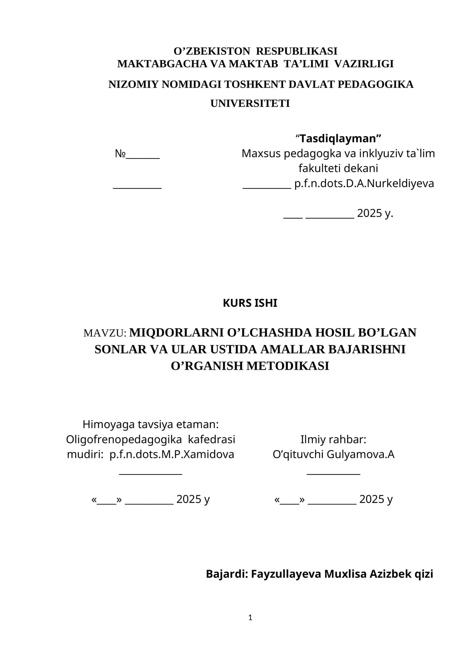 MIQDORLARNI O’LCHASHDA HOSIL BO’LGAN SONLAR VA ULAR USTIDA AMALLAR BAJARISHNI O’RGANISH METODIKASI 1