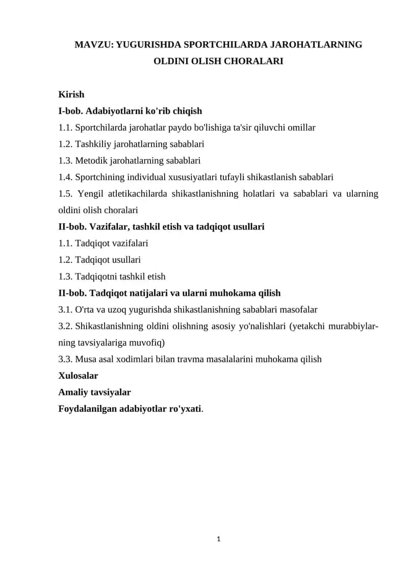 YUGURISHDA SPORTCHILARDA JAROHATLARNING OLDINI OLISH CHORALARI 1