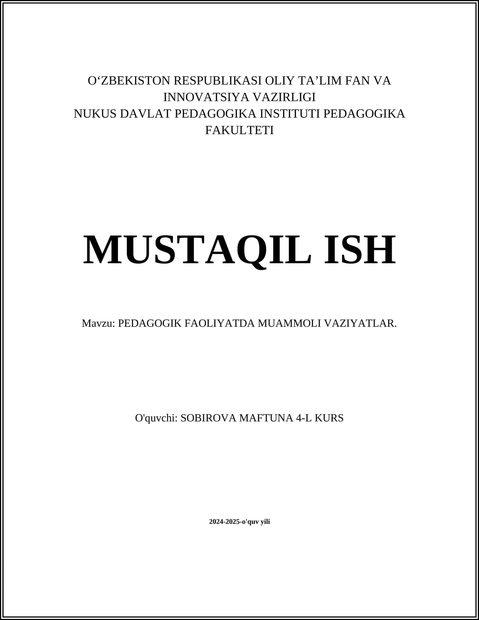 PEDAGOGIK FAOLIYATDA MUAMMOLI VAZIYATLAR 1