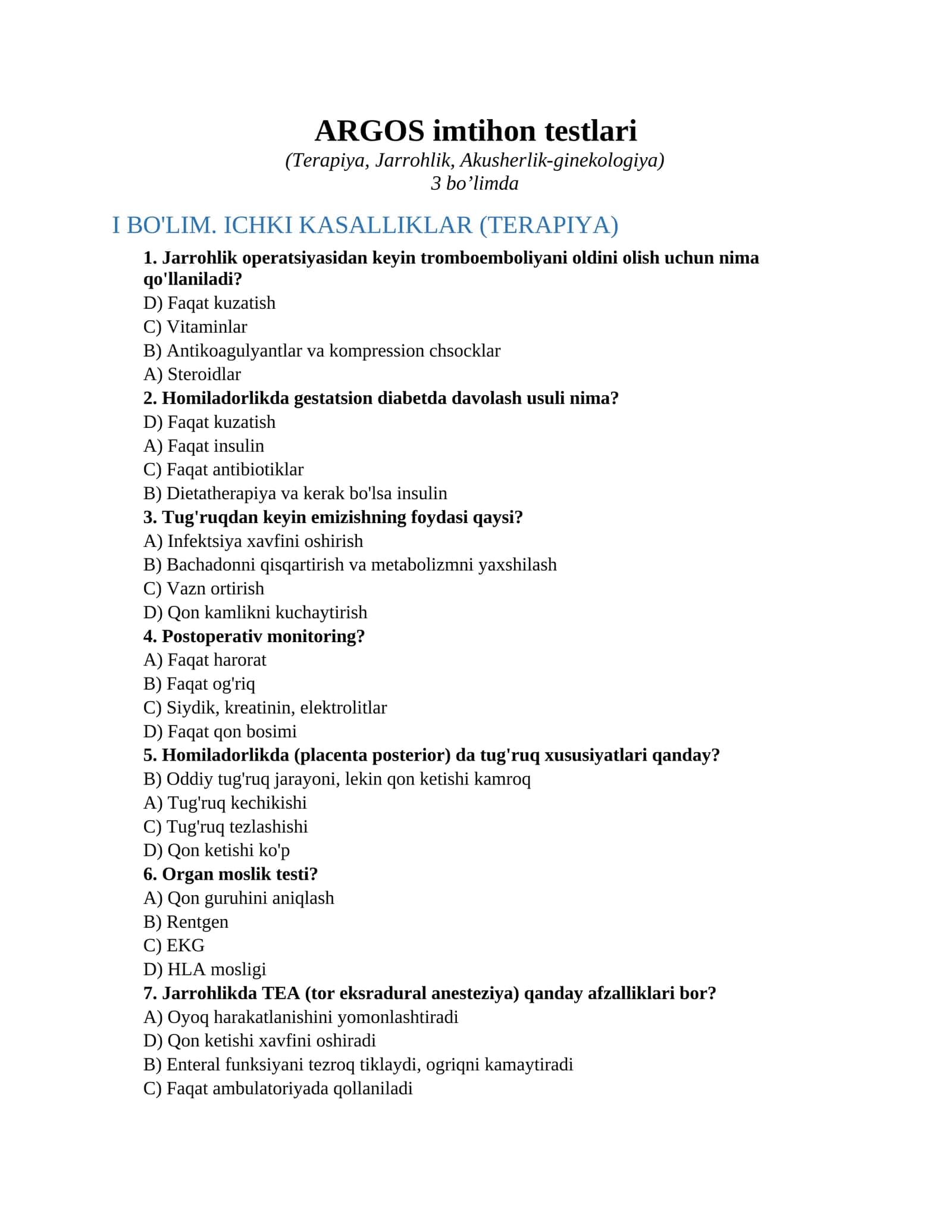 ARGOS imtihon testlari 1