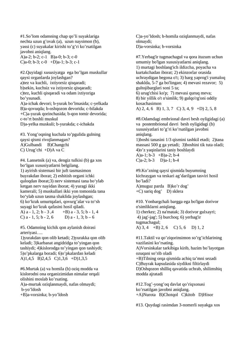 So’lom odamning chap qo’li suyaklari va muskullariga oid test savollari 1