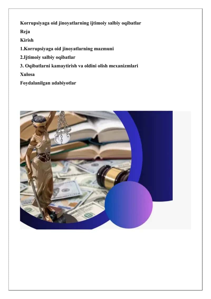 Korrupsiyaga oid jinoyatlarning ijtimoiy salbiy oqibatlar 1