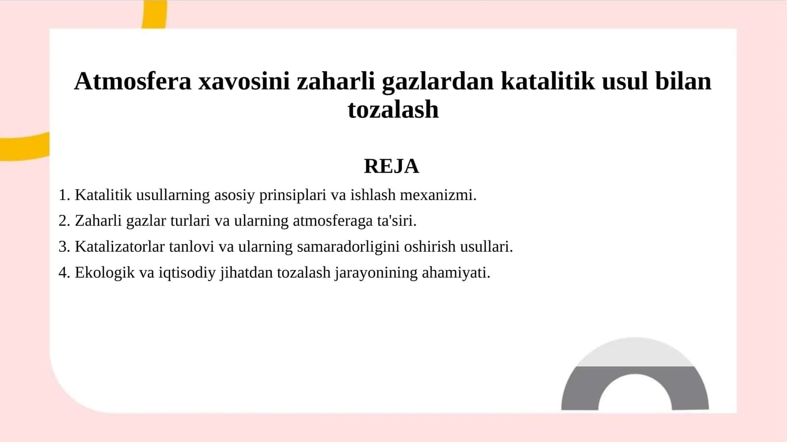 Atmosfera xavosini zaharli gazlardan katalitik usul bilan tozalash 1