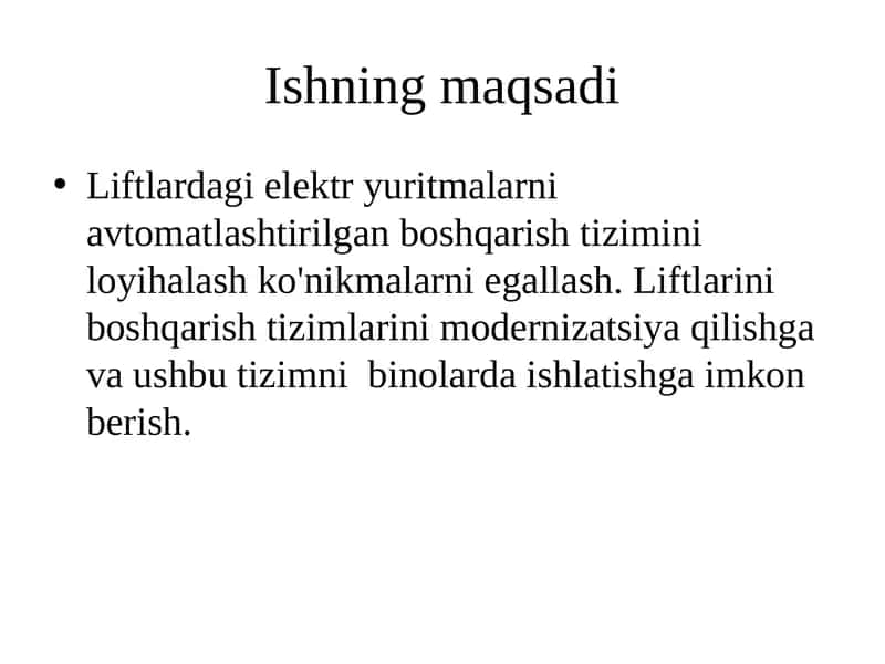 Ko’p qavatli binolarda yuk va odam tashiydigan liftlarning mexanizmlarida mexatron modullarini qo’llash 1
