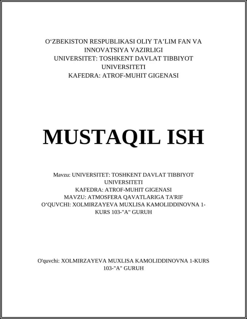 Atmosfera Qavatlariga Ta'rif 1