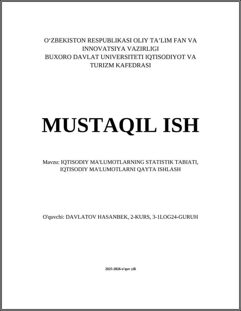 IQTISODIY MA'LUMOTLARNING STATISTIK TABIATI 1