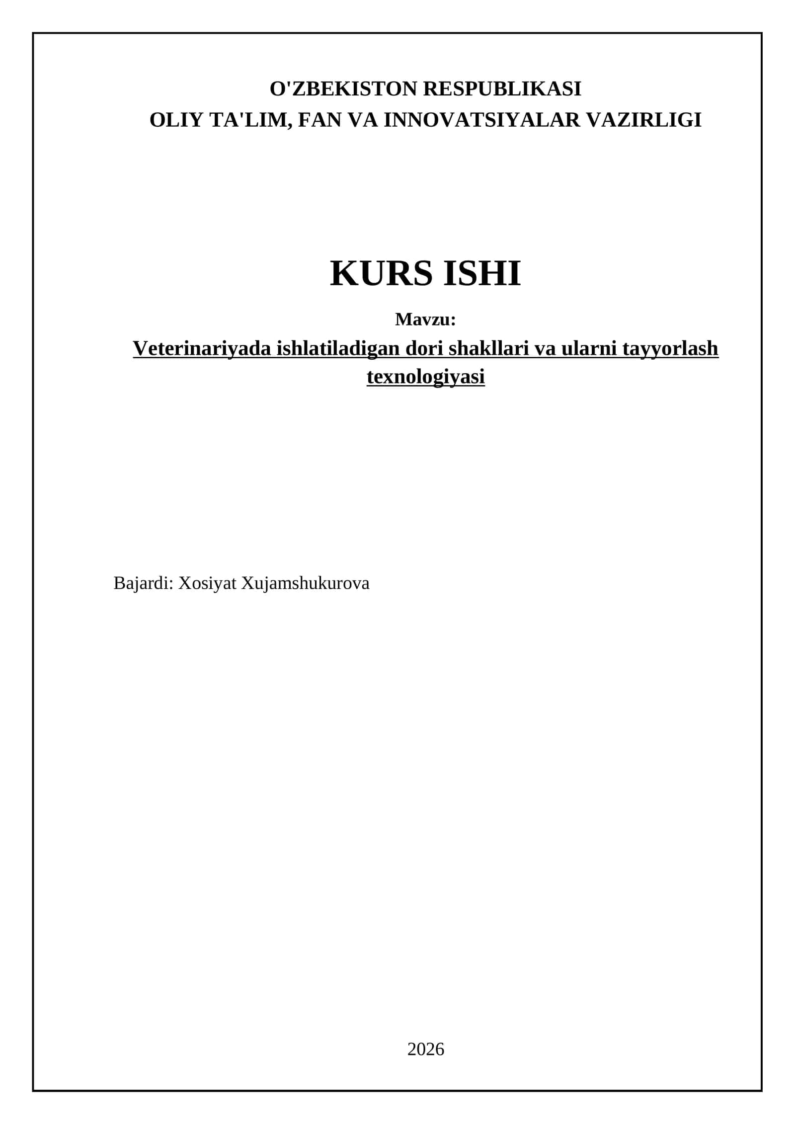 Veterinariyada ishlatiladigan dori shakllari va ularni tayyorlash texnologiyasi 1