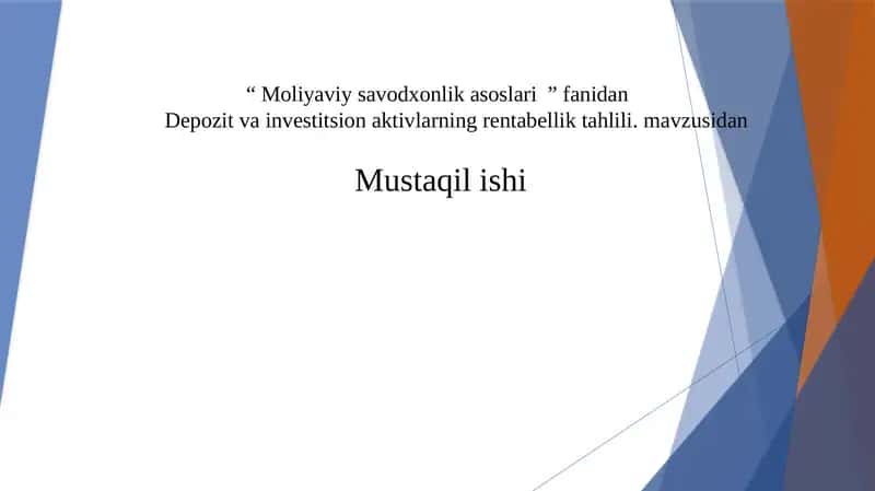 Moliyaviy savodxonlik asoslari 1