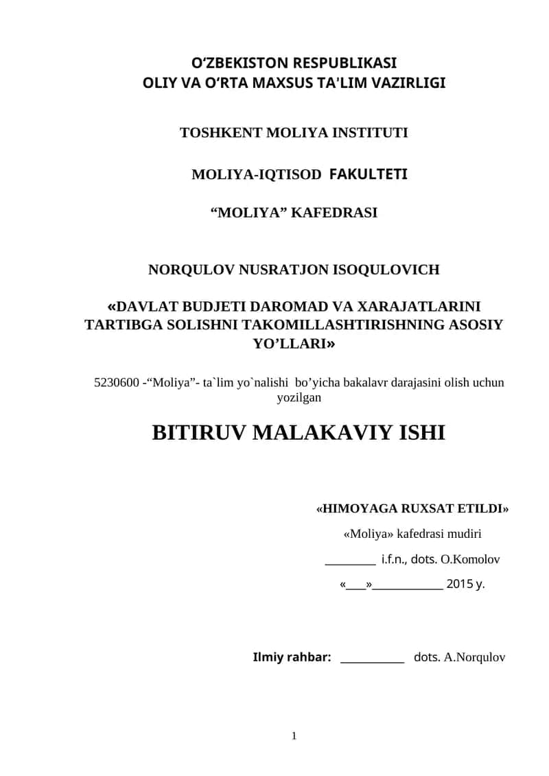 DAVLAT BUDJETINING NAZARIY VA TASHKILIY ASOSLARI 1
