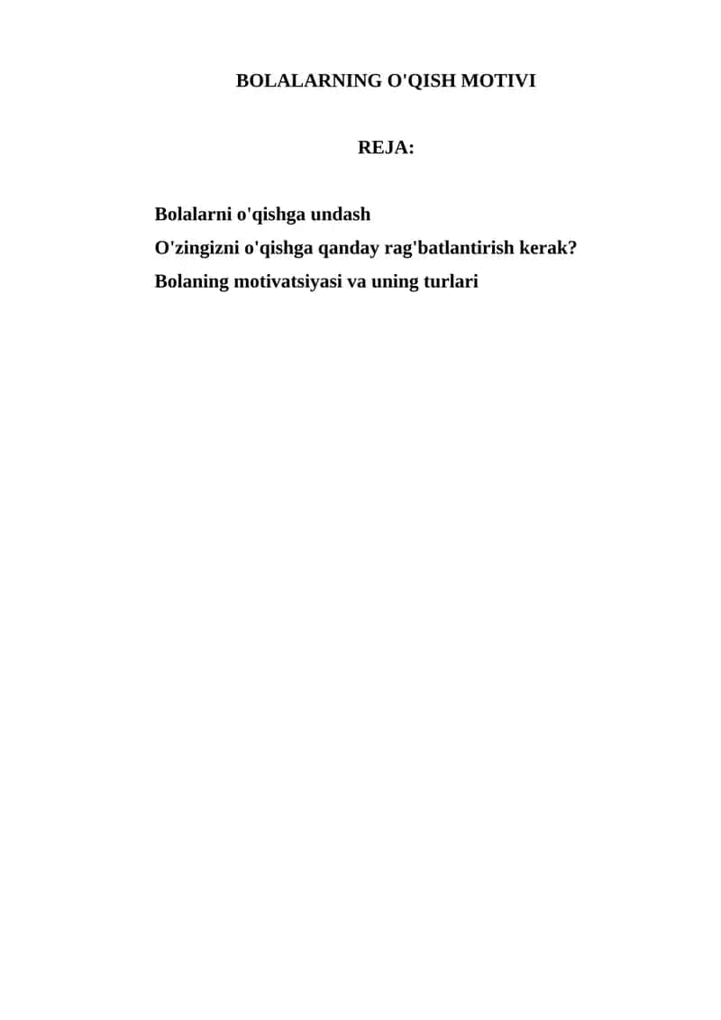 Bolalarning O'qish Motivi 1